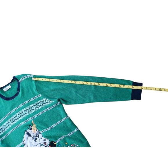 Ugly Unicorn Christmas Sweater Sz XXL Green Crazy Santa Sequins Fair Isle Whimsi - Picture 13 of 15